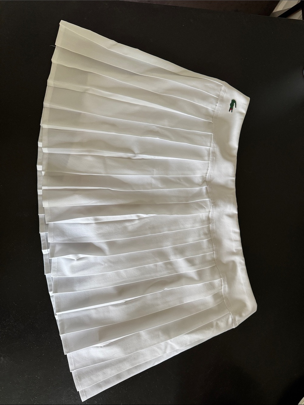 Lacoste White Pleated Mini Tennis Skirt with Green Crocodile Logo